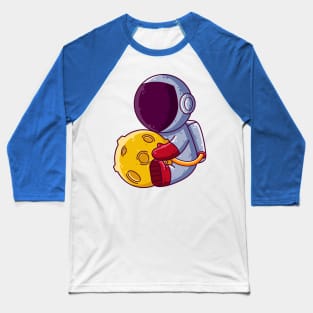 Cute Astronaut Holding Moon Cartoon Baseball T-Shirt